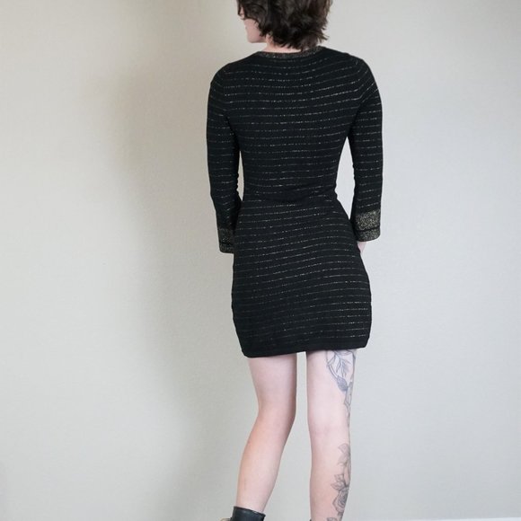 Guess Jeans Short Body Con Black & Gold Knit Dress - Picture 4 of 6